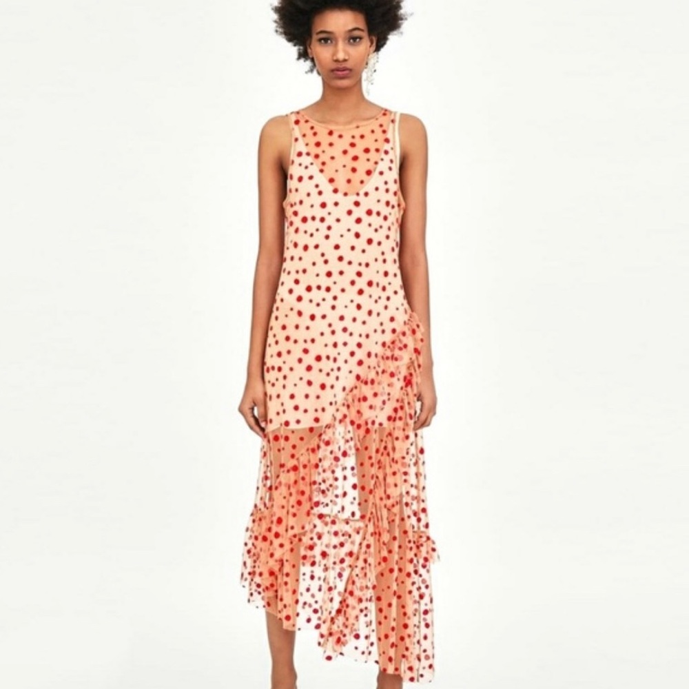 Sheer Zara dress 👗 with red polka dots